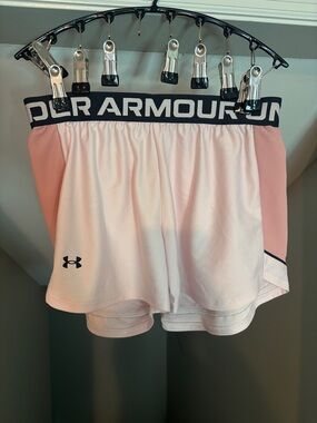 Under Armour Light Pink Women's Athletic Shorts with Black Waistband